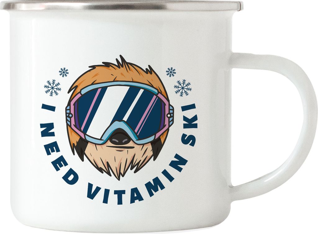 I Need Vitamin Ski Emaille Tasse Wintersport Ski Fahren Skifahrer Skibrille Skipiste Winter Bewegung Sport Skilift
