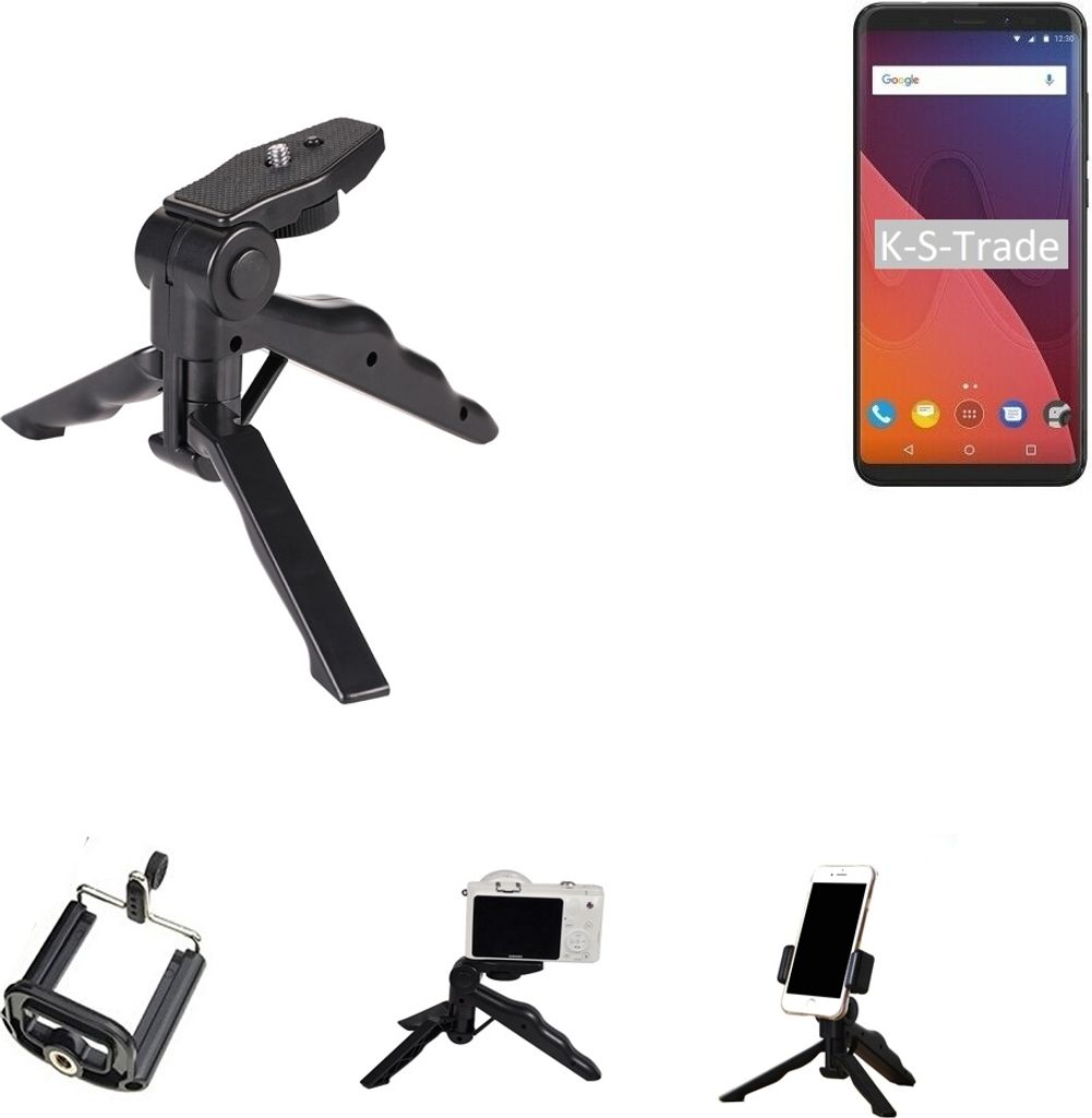 K-S-Trade Stativ Tisch-Ständer Dreibein Handy-Stativ Ständer kompatibel mit Wiko View 32 GB Mini-Stativ Smartphone Tripod Handy-Stativ aus Plastik