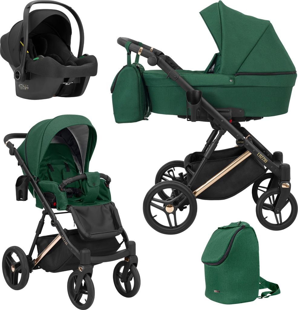 Kinderwagen LAZZIO PREMIUM Sportwagen Babywagen Babyschale Komplettset Kinder Wagen Autositz Set 3 in 1 (LAZ-05, Rahmenfarbe: Kupfer)