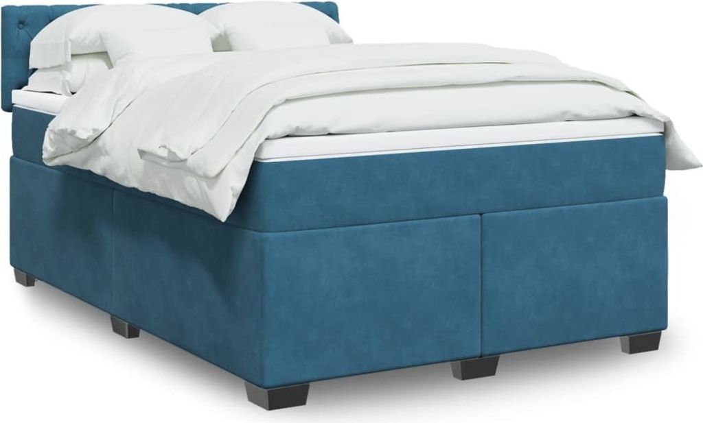 Hochwertig Boxspringbett mit Matratze Blau 140x200 cm Samt 3288640