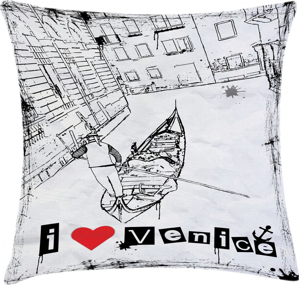 ABAKUHAUS Grunge Kissenbezug, Venezianische Kanal Kunst Liebe, Waschbar mit Reißverschluss Kissenhülle mit Farbfesten Klaren Farben Beidseitiger ...