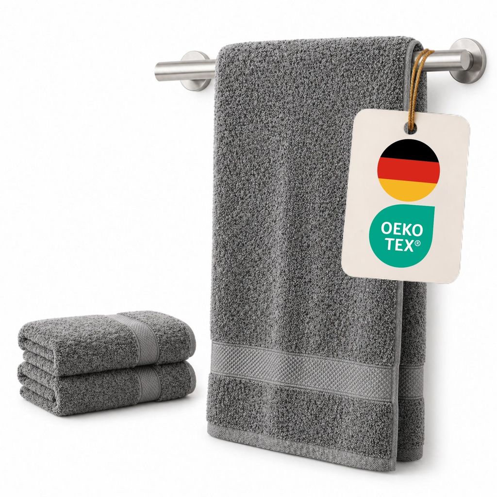 Komfortec 2er Handtuchset aus 100% Baumwolle, 2 Handtücher 50x100 cm Set, Frottee, Weich, Anthrazit
