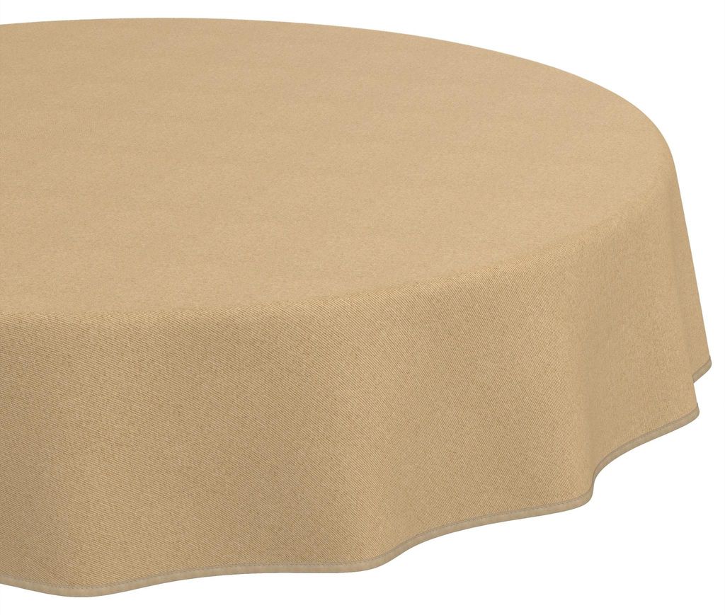 Tischdecke 140x140cm Rund Beige DanceDirty abwaschbar Leinenoptik wetterfest Falschuni Modern mit Saumkante