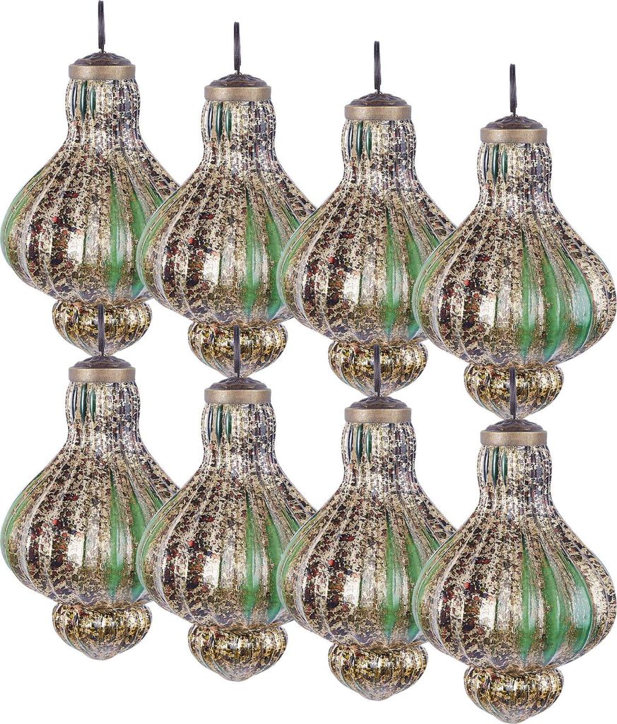 BELIANI Weihnachtskugeln 8er Set Grün Glas Vintage Optik 11 cm mit Rillen Handgemacht Baumschmuck Weihnachtsbaumschmuck Christbaumkugel Glaskugel