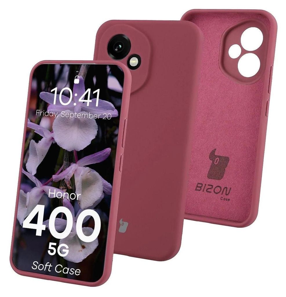 A product image showing a phone case and the phone it is designed for, with a floral wallpaper on the phone screen.