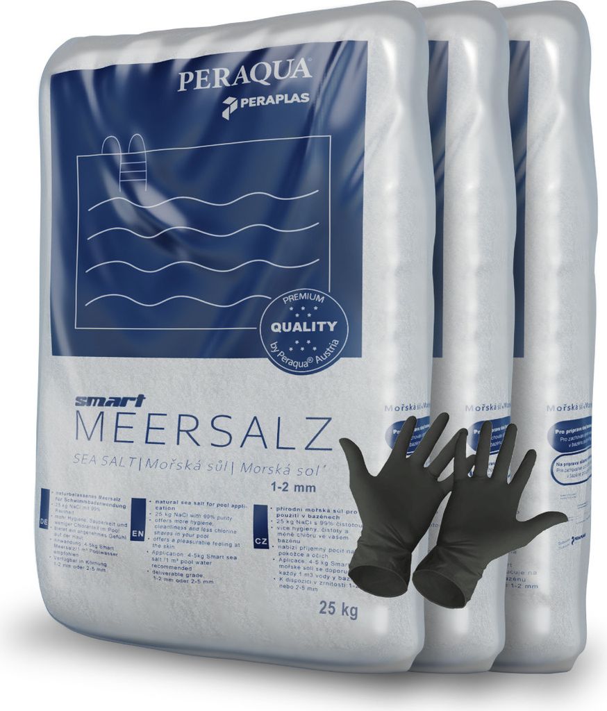 Peraplas Poolsalz 75 kg, Schwimmbadsalz, Chlorinator geeignet, Salzelektrolyse, Siedesalz inklusiv 1 Paar ARNOMED Einweghandschuh