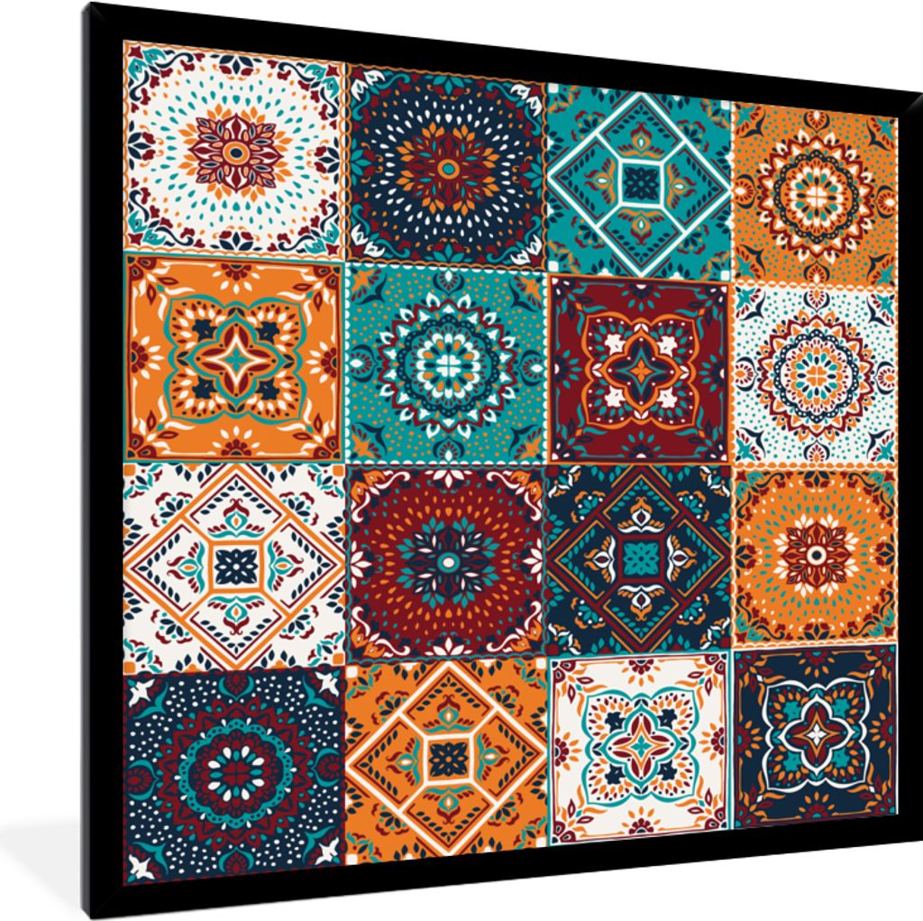 MuchoWow Gerahmtes Poster Retro - Blatt - Design - Orange - Braun 40x40 cm - Poster mit Schwarzem Bilderrahmen Wandposter Rahmen Foto Bilder - Mi...