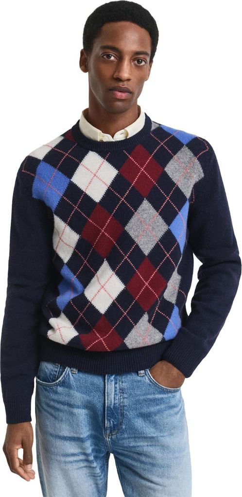 Gant Argyle Regular-Fit Pullover dunkelblau Rundhals
