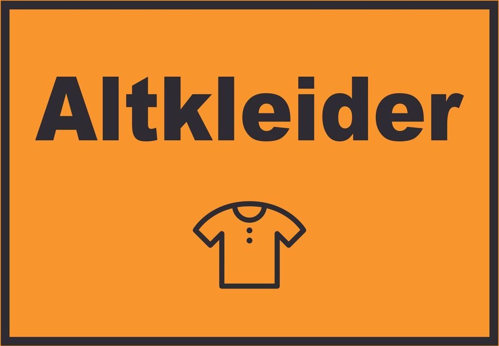Altkleider Mülltrennung Schild Text Symbol Shirt Hemd Hose waagerecht A6 Rückseite selbstklebend