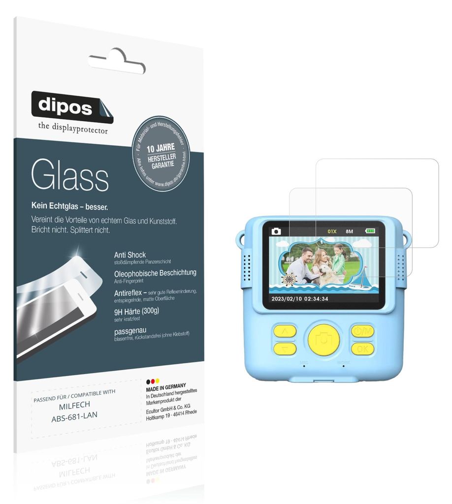 2x Schutzfolie für MILFECH ABS-681-LAN matt - Anti-Shock 9H Folie dipos Glass Kunststoffglas
