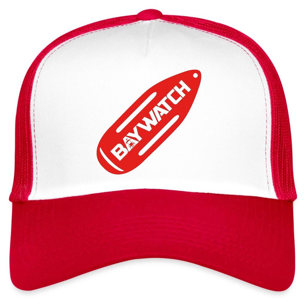 Spreadshirt Baywatch Rote Rettungsboje Trucker Cap, One size, Weiß/Rot