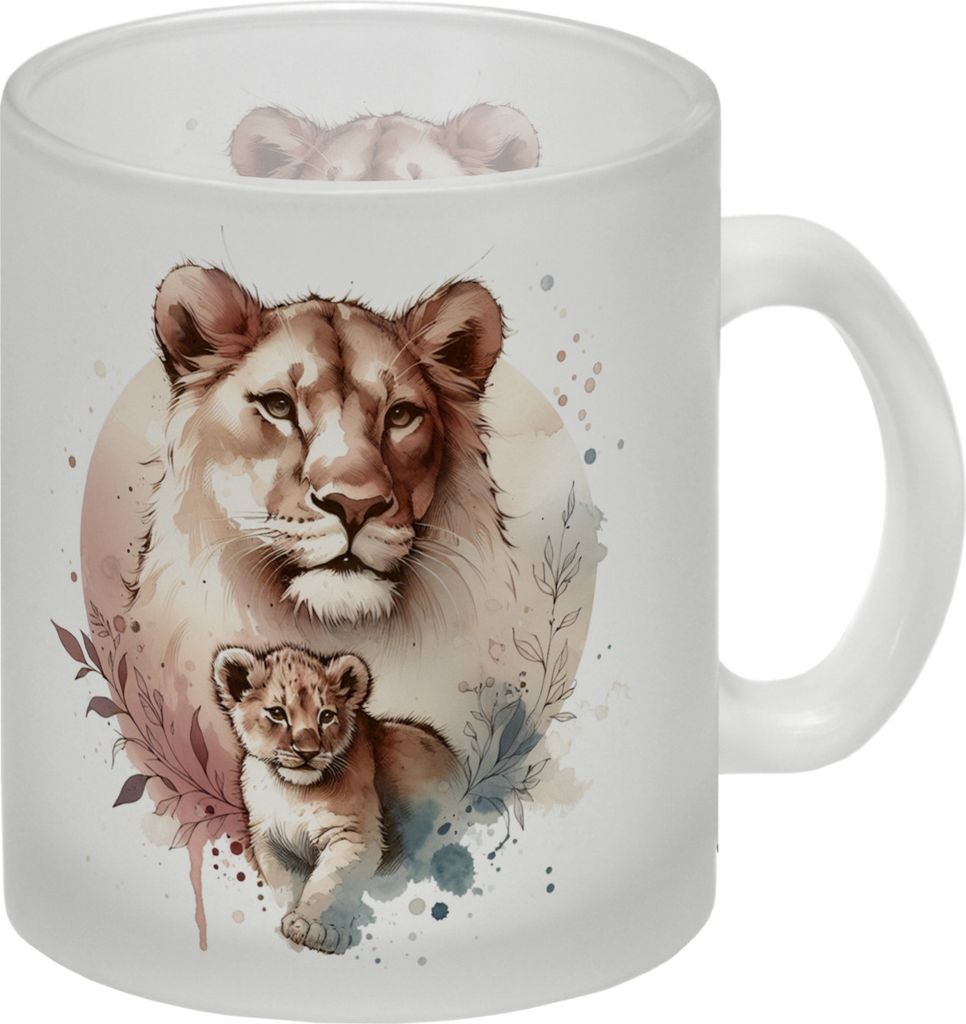 Löwin mit Baby Glas Tasse