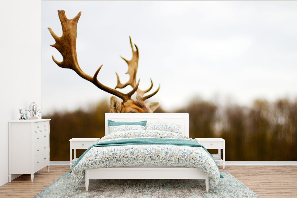 MuchoWow Fototapete für Wohnzimmer oder Schlafzimmer Wandtapete Vinyl Motivtapete Damhirsch - Wald - Herde - Tiere - Natur - 320x240 cm - Tapeten