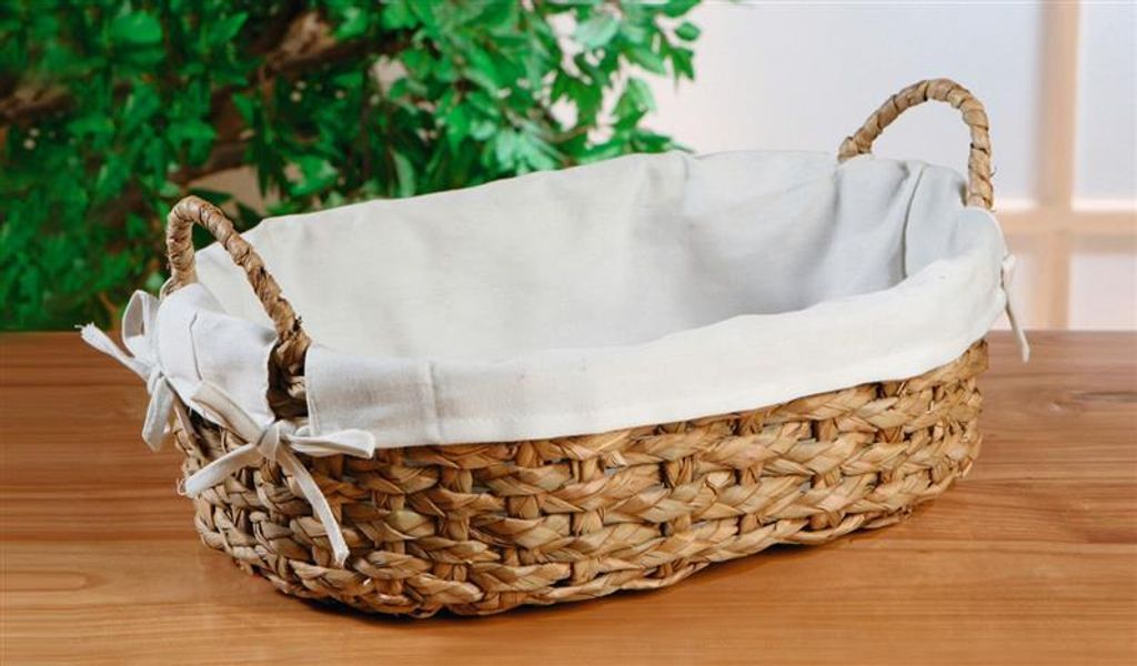 Schale aus Schilfgras oval, mit Griffen & Stoffeinlage aus Baumwolle, Brotkörbchen