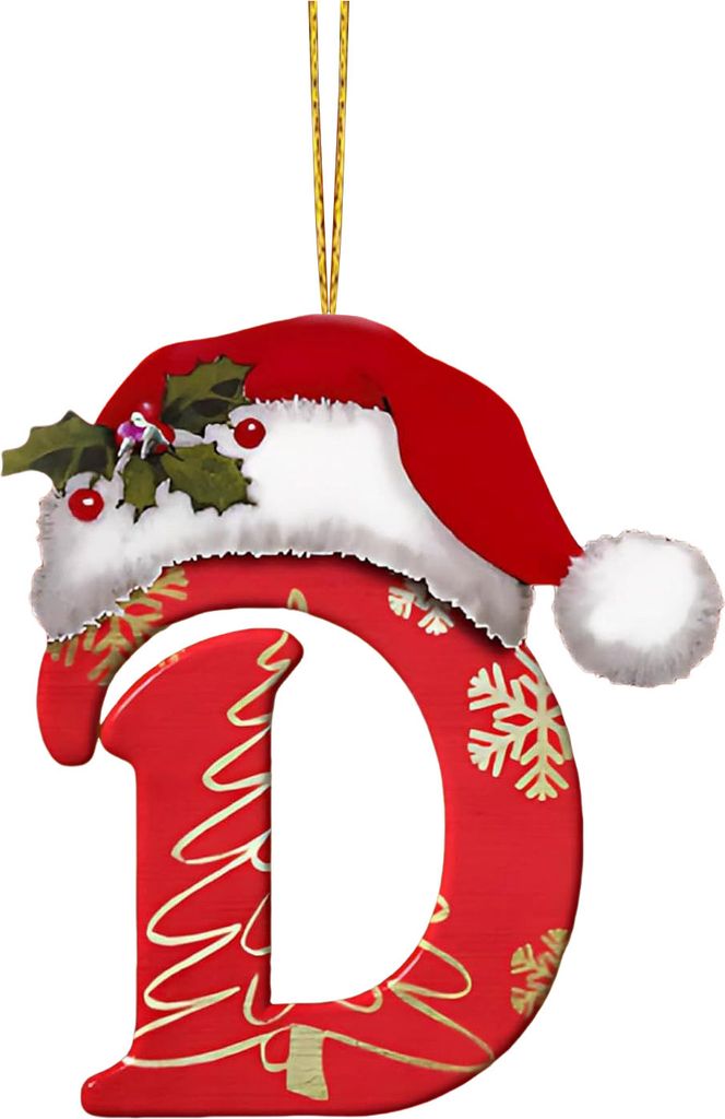 26 Buchstaben Christbaumschmuck Weihnachtsalphabet Buchstaben mit Weihnachtsmannmütze Anhänger Acryl Hängende Dekoration für Zuhause Büro Auto...