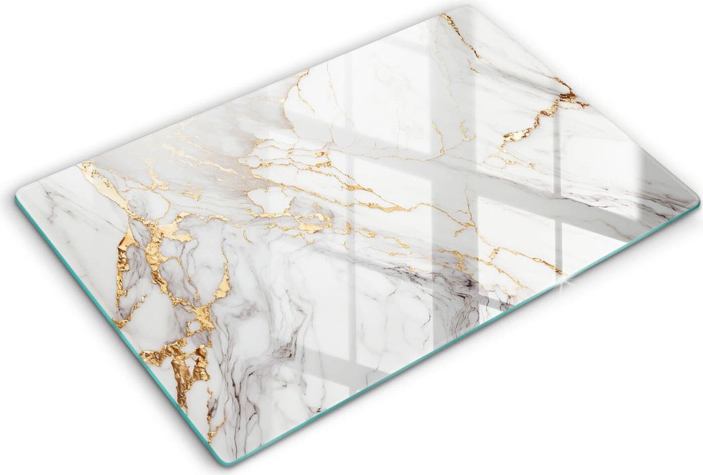 Abdeckung Glas - Küchenabdeckung - 80x52 cm - Abdeckplatte -Heller Marmor mit Gold