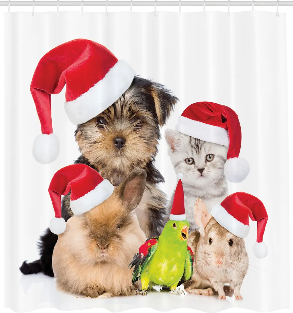 Rideau de Douche de Noël en Tissu Imprimé Animaux Rigolos avec Crochets