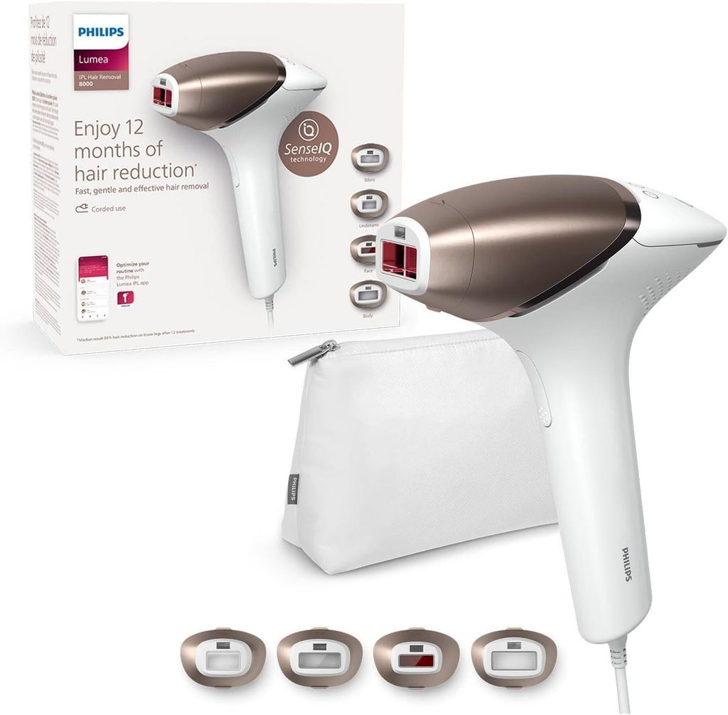 Philips IPL-Haarentferner Lumea IPL Haarentfernungsgerät 8000 Series Haarentferner Damen Herren, 450000 Lichtimpulse, 4 Aufsätze, Frauen, Männer