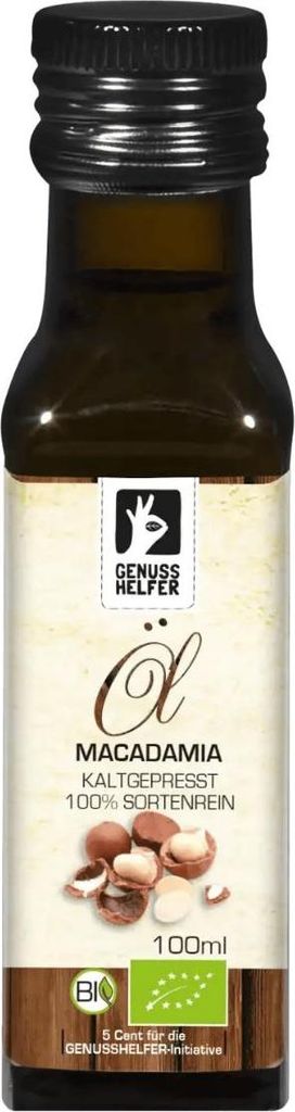 Macadamianussöl , kaltgepresst, aus ungerösteten Macadamias gepresst, Speiseöl für Dressings und Desserts, Öl zum Braten, 100ml