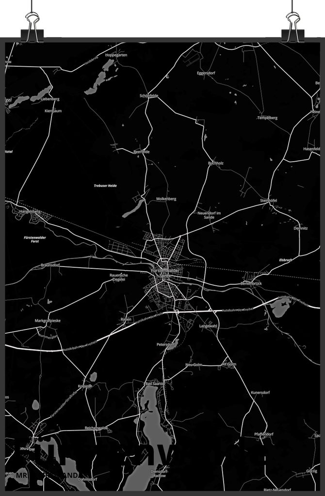 Mr. & Mrs. Panda Bild Fürstenwalde DIN A5 - Geschenk, Plakat, Kunstdruck, drucke, Stadt Dorf Karte Landkarte Map Stadtplan, wanddeko, poster