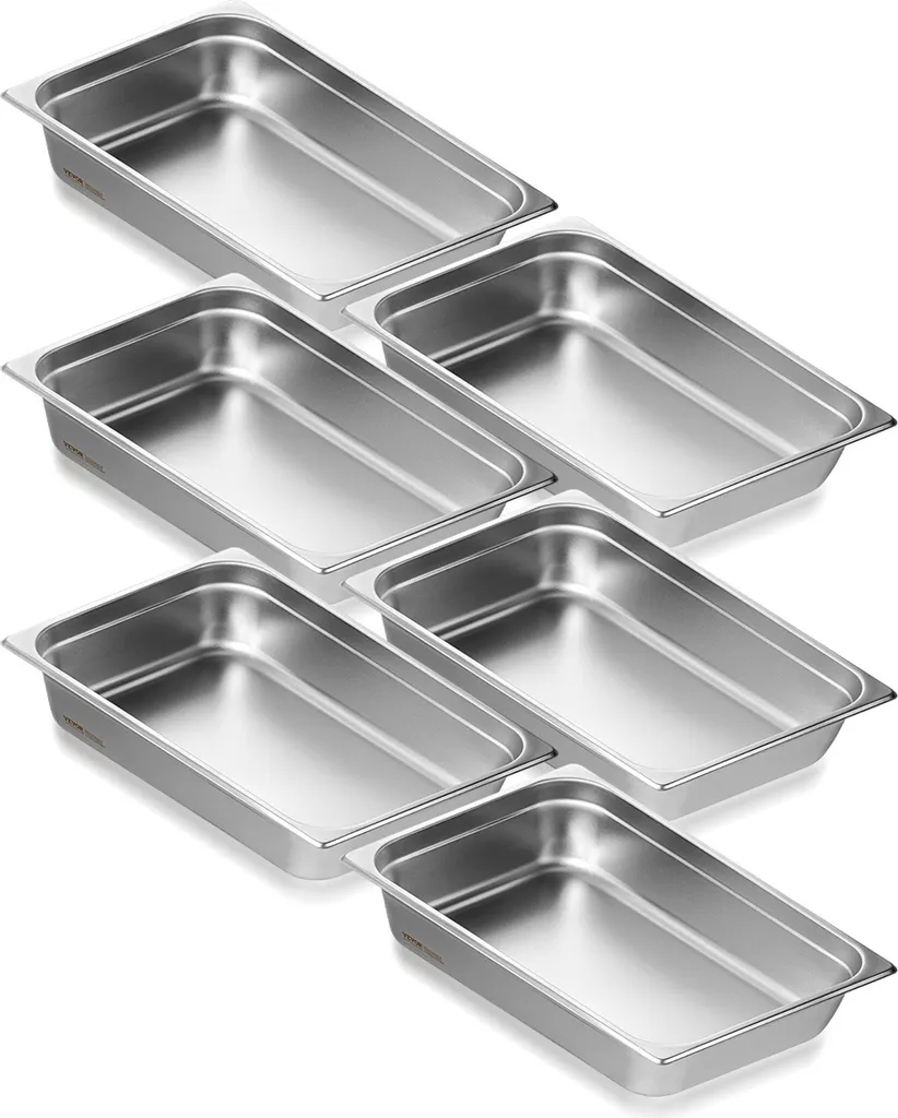 VEVOR 6 Pezzi Bacinelle Inox Gastronorm GN 1/1 Profonde 100mm per Catering