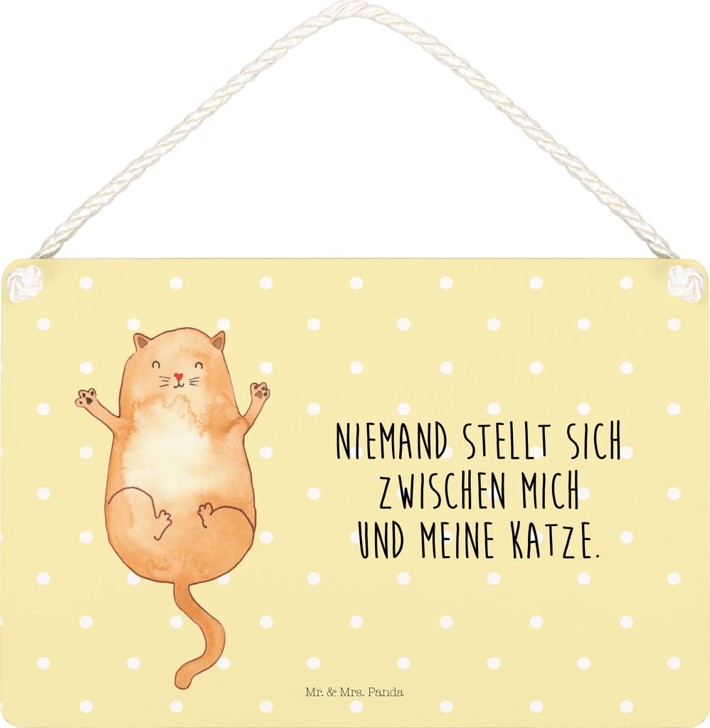 Mr. & Mrs. Panda Schild Katze Umarmen DIN A5 - Gelb Pastell - Geschenk, Türschild, Cats, holzbild, Wandbild Holz, Cat, glücklich, wandhänger, Li...