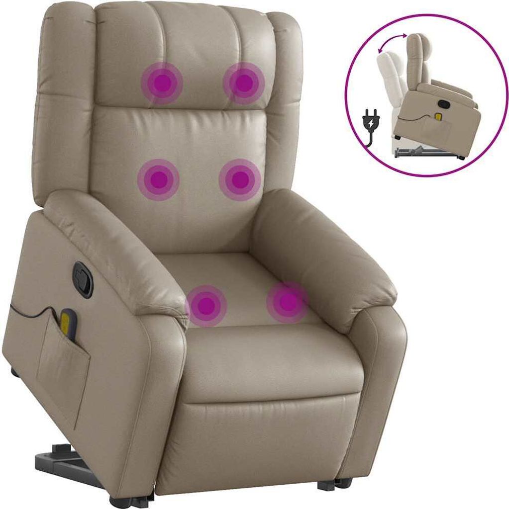 vidaXL Massagesessel mit Aufstehhilfe Cappuccino-Braun Kunstleder