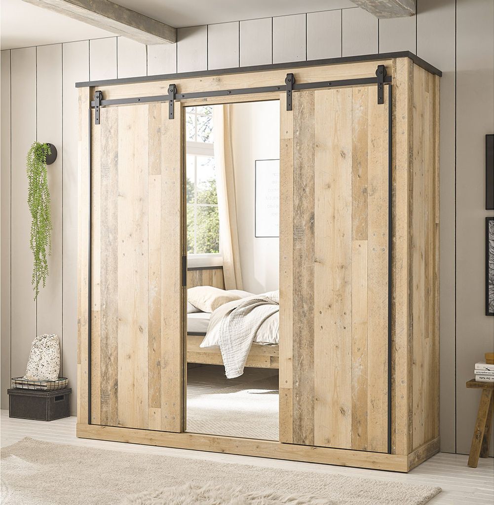 Kleiderschrank mit Spiegel SHELTON-61  in Old Style hell Produktbild 