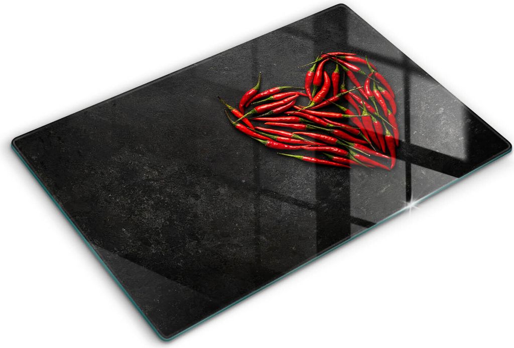 Abdeckung Glas - Küchenabdeckung - 80x52 cm - Abdeckplatte -Chili-Pfeffer-Herz