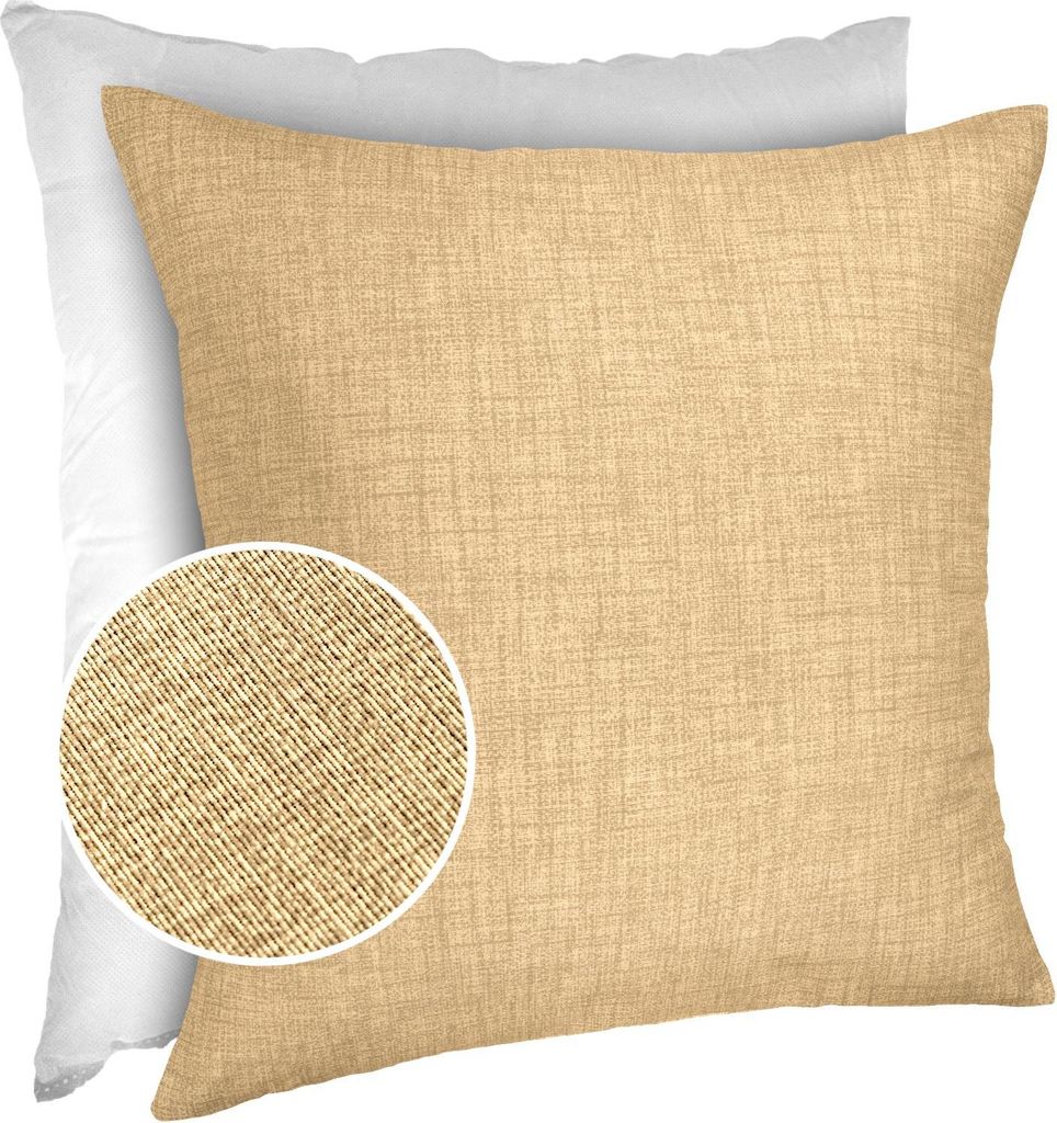 Dekokissen 60x60cm Kissenhülle mit Füllung Kissenbezug mit Reißverschluss Einfarbig Leinenoptik Uni Beige