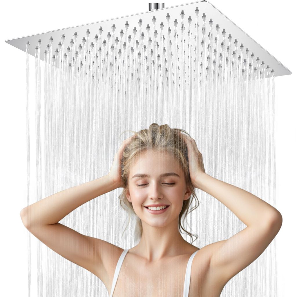 DERW Max 12 Zoll Regendusche Duschkopf (30 x 30 cm), Edelstahl eckig Brausekopf, selbstreinigend, Chrom
