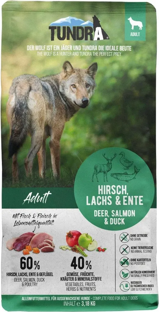 Alimentation naturelle pour chiens : Croquettes Tundra Cerf Canard 3,18kg