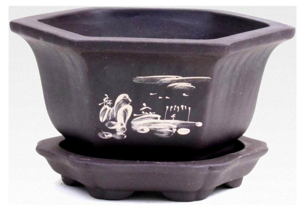 Bonsai - Kaskadenschale 16 cm Ø x 8,5 cm, mit Motiven