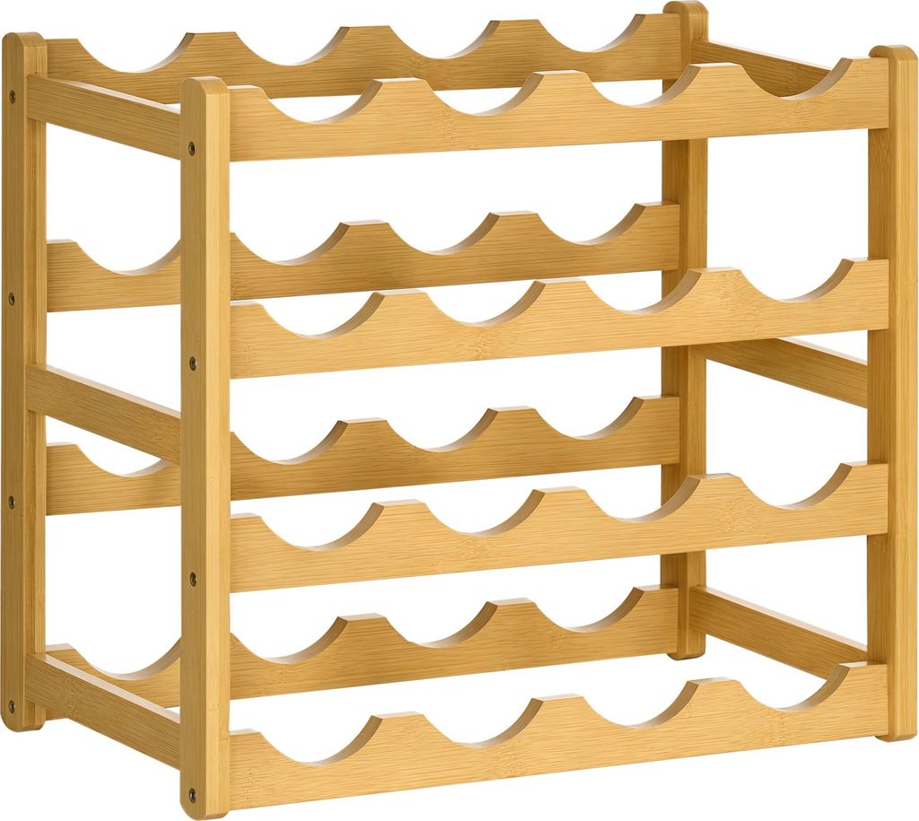 Weinregal aus Bambus für 16 Weinflaschen, 4 Regale, 43 cm x 23,5 cm x 38 cm Natur