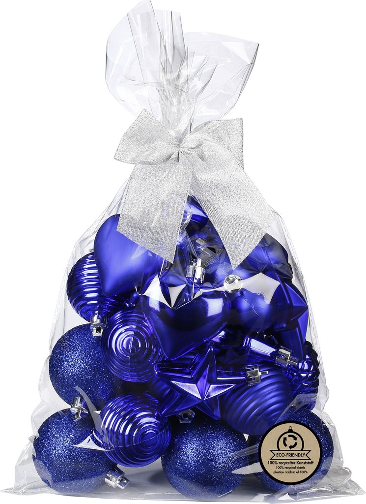 Weihnachtskugeln und Formen Kunststoff 5-7cm 30er Set - Blau