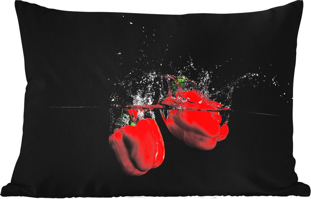 MuchoWow Outdoor Kissen - Paprika - Gemüse - Stilleben - Wasser - Rot - 50x30 cm - Wetterfest - Lounge Kissen - Sofa kissen - Wohnzimmer Dekoration