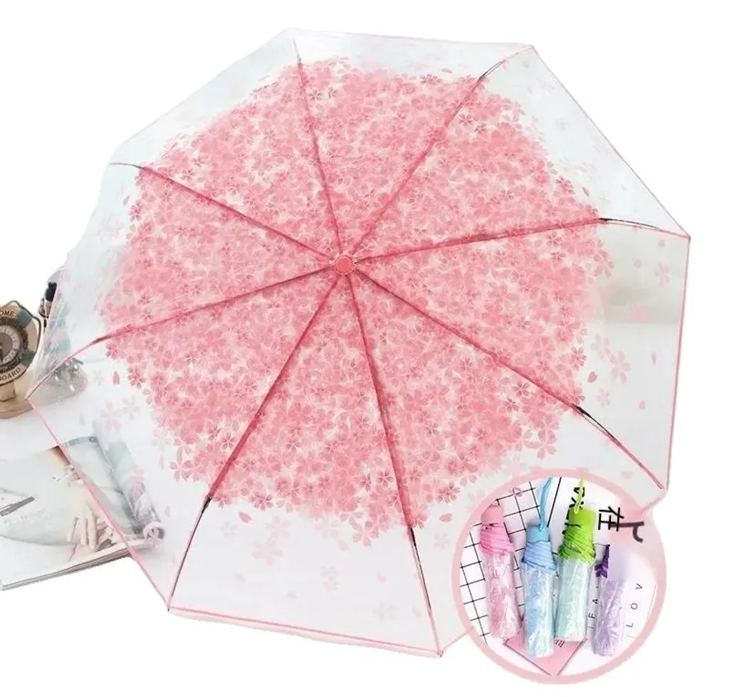 Parapluie de poche pour femme avec imprimé floral cerisier et 8 baleines