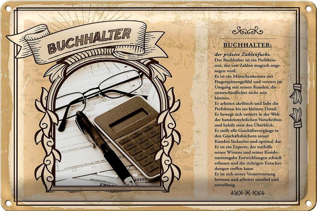 Blechschild Berufe 30x20cm Buchhalter Zahlenfuchs Kunden