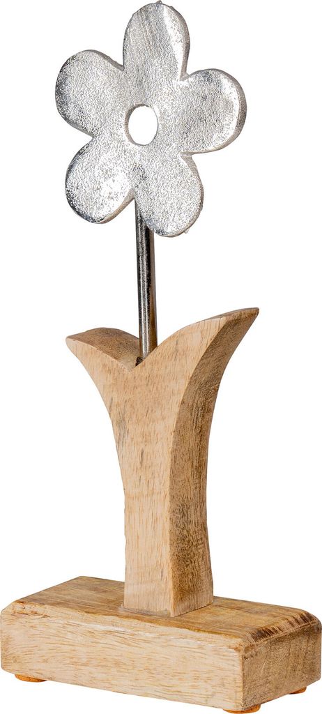 Aufsteller Blume H24cm Mango Metall Holz Braun Silber Tischdeko Frühling Deko
