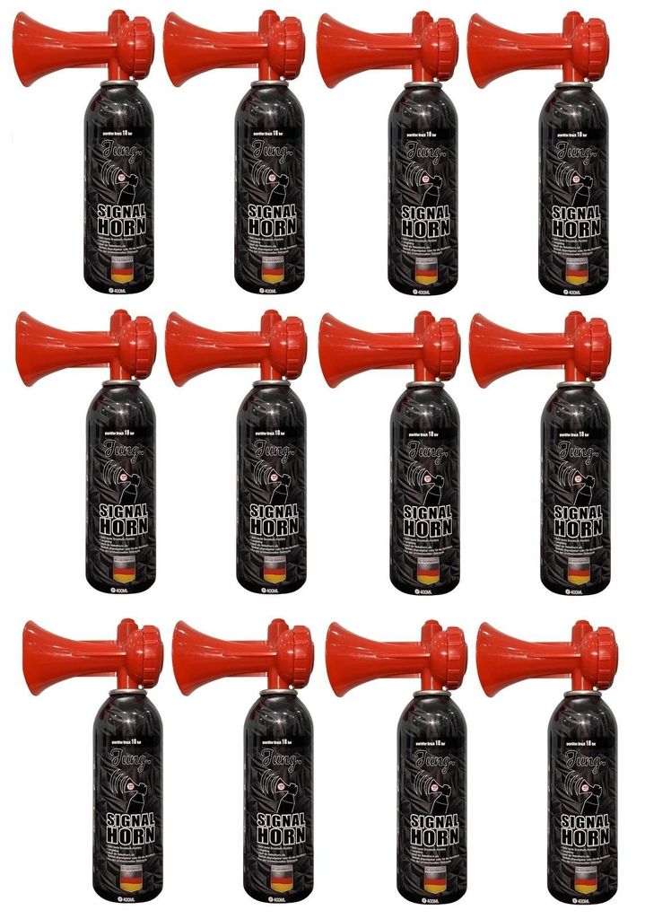 JUNG Signalpfeife Air Horn 12er Set Druckluftfanfare 400ml Signalhorn Fanfare Fan Artikel, (Deutschland Fussball WM 2026, Fanartikel Frauen & Männer)
