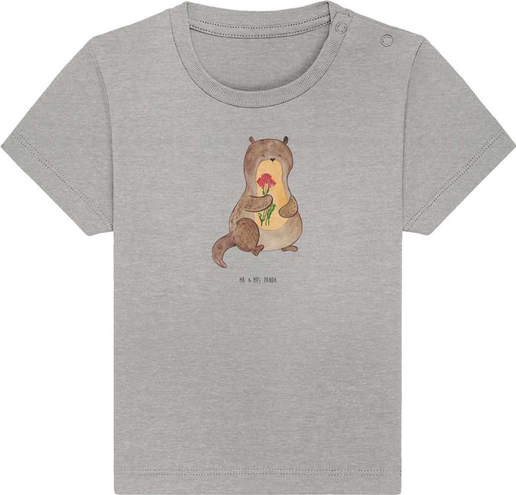 Mr. & Mrs. Panda T-Shirt Otter Blumenstrauß 6. - 12. Monat - Heather Grey - Geschenk, Baby Oberteil, Babyshirt, Seeotter, See, Shirt, Organic, Nie...