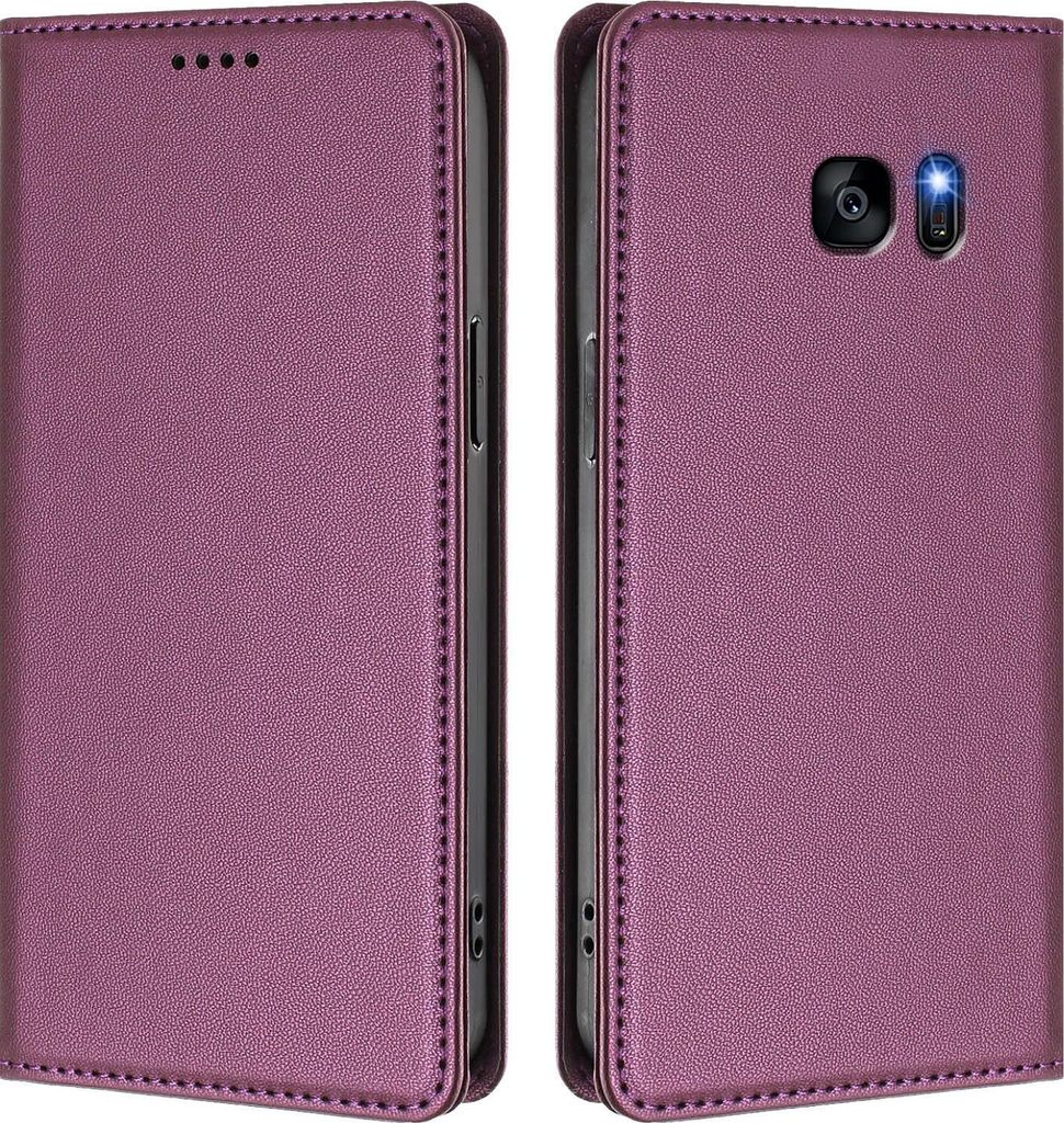 Handyhülle für Samsung Galaxy S7 Edge, Kunstleder Klapphülle Stoßfeste Magnetische Hülle mit Ständer Lila