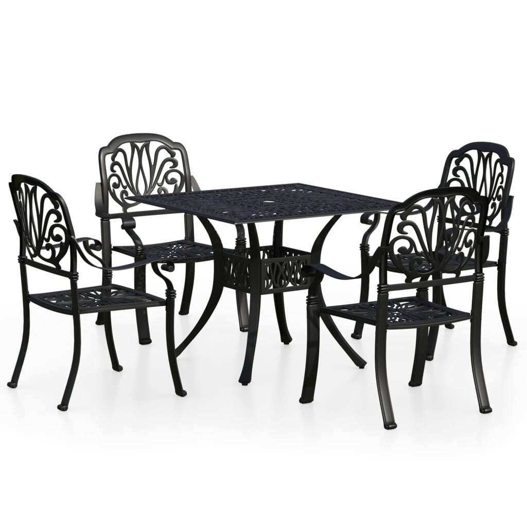 5-tlg. Bistro-Set Aluminiumguss Schwarz