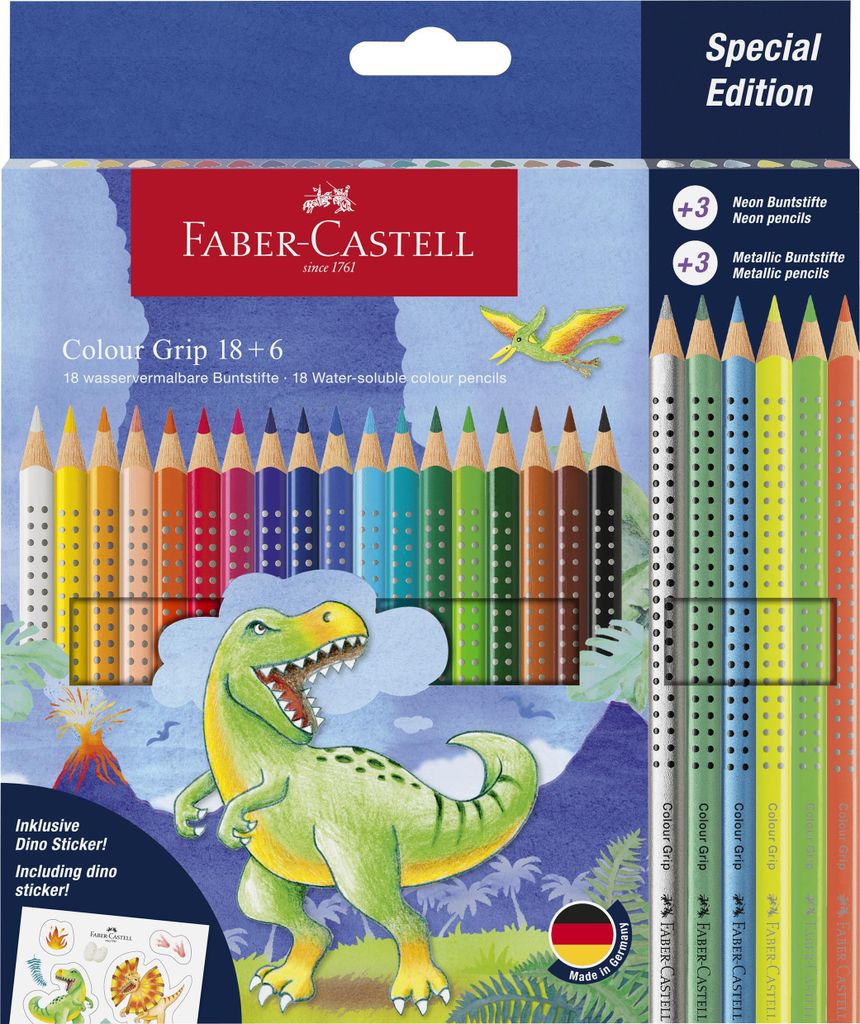 FABER-CASTELL Dreikant-Buntstifte Colour GRIP Dino 18+6