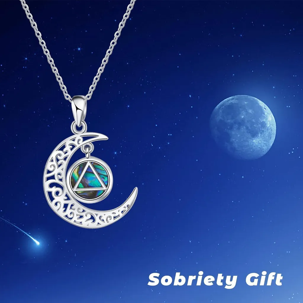 Pendentif Lune Récupération AA collier argent 925 bijou de sobriété - 6