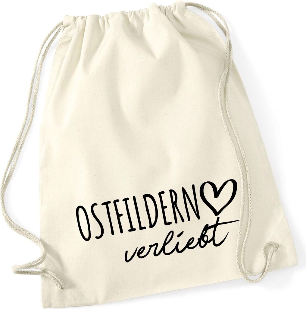 Huuraa Turnbeutel Ostfildern verliebt 12 Liter Natural Baumwolle Rucksack Geschenkidee