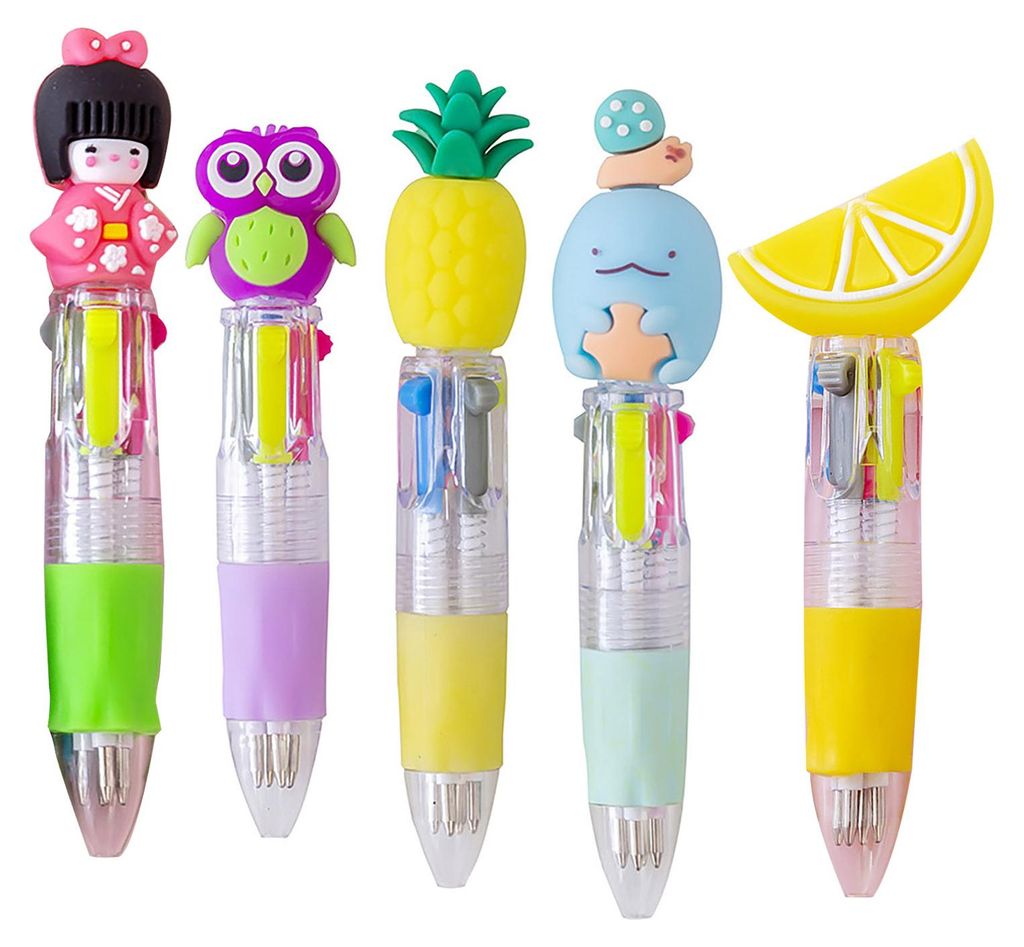 Niedliche 4-farbige Kugelschreiber mit Tiermotiven, einziehbare Cartoon-Stifte, 0,7 mm Spitze, originelle Schreibgeräte für die Schule
