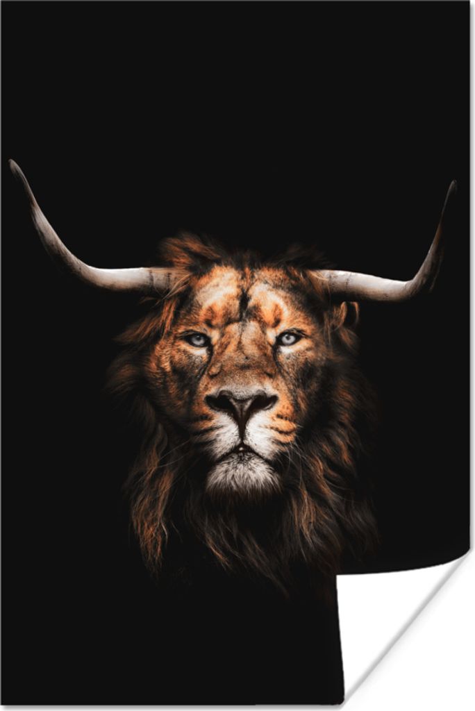 MuchoWow Poster Löwe - Schwarz - Mantel 20x30 cm - Papierdruck