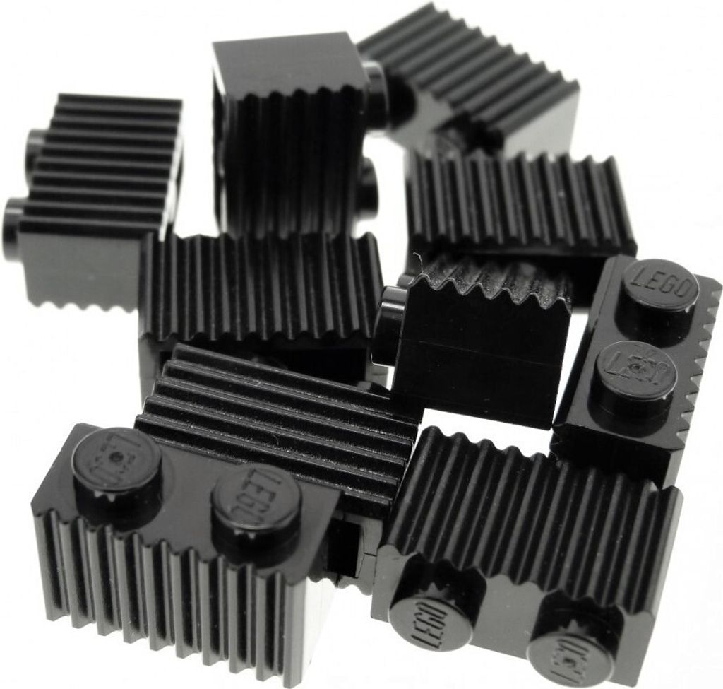 10x Lego Bau Stein modifiziert 1x2 schwarz Rillen Gitter Riffel Eisenbahn 2877