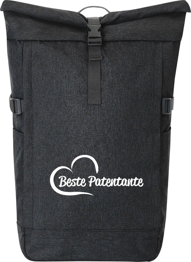 Huuraa Kurierrucksack Beste Patentante Herz Geschenk 30-44 Liter Black Melange Fairtrade Rolltop Rucksack Beste Patentante Geschenkidee